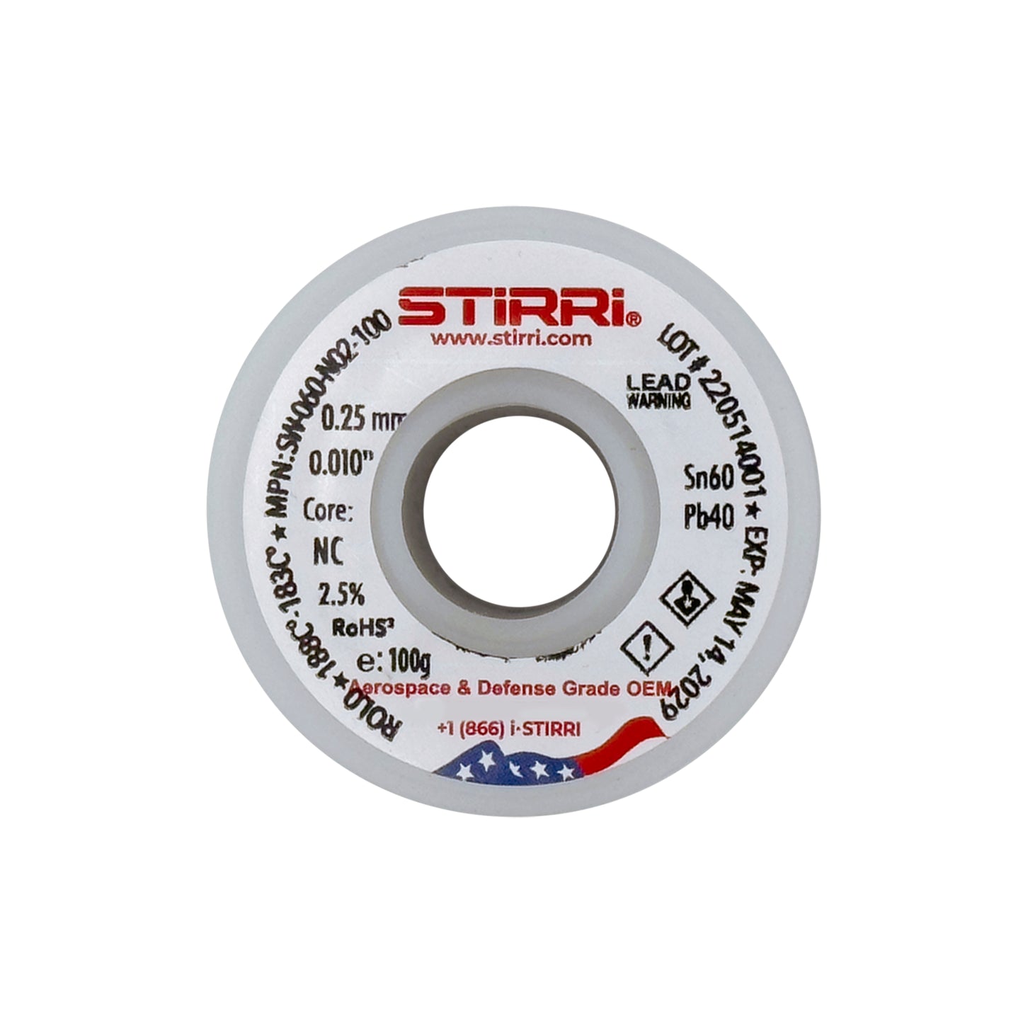 MT-060 - Sn60Pb40 mid-temp leaded solder wire NC-core ROL0 - 100g spool