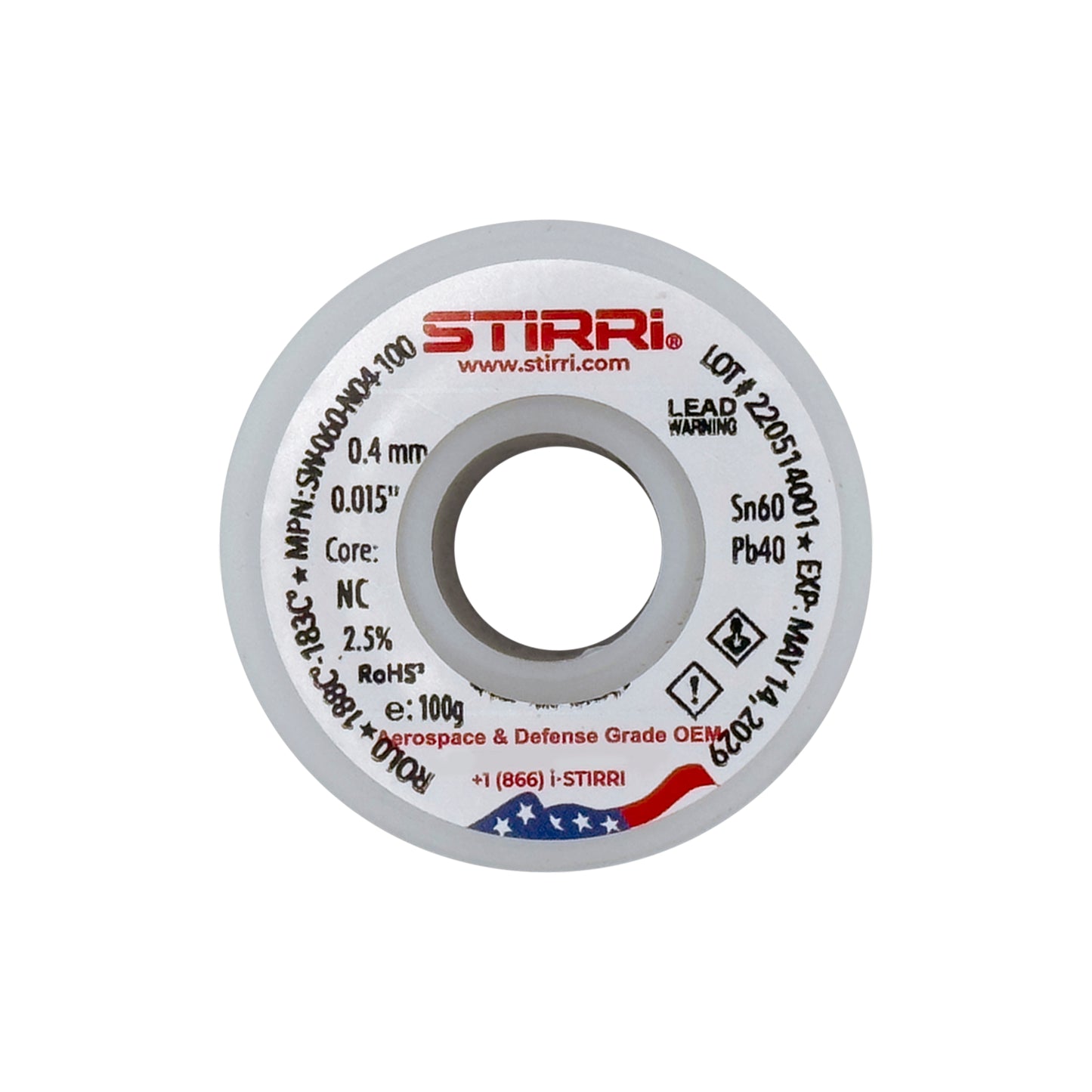 MT-060 - Sn60Pb40 mid-temp leaded solder wire NC-core ROL0 - 100g spool