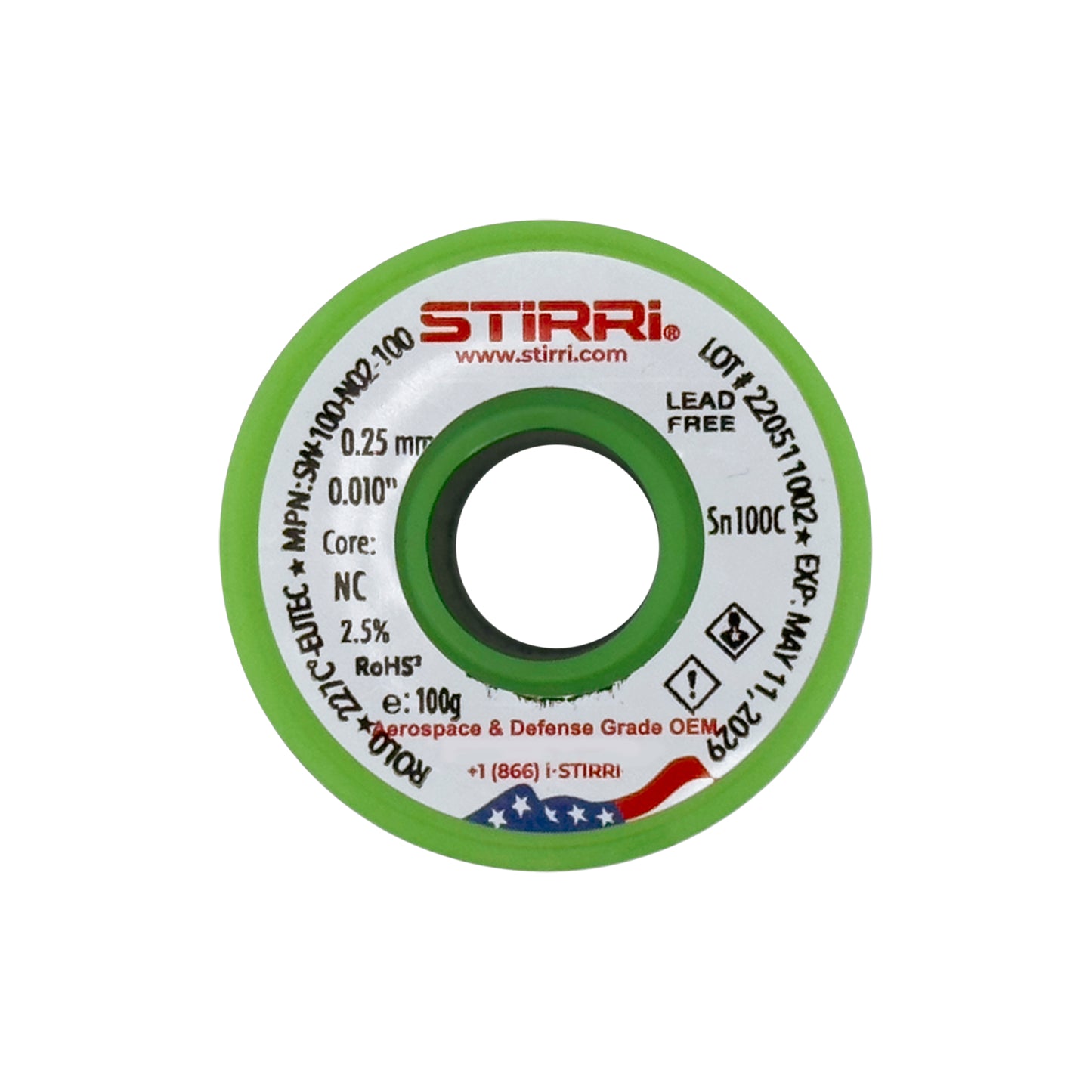 LF-100 Sn100c lead-free selective solder wire NC-core ROL0 - 100g spool