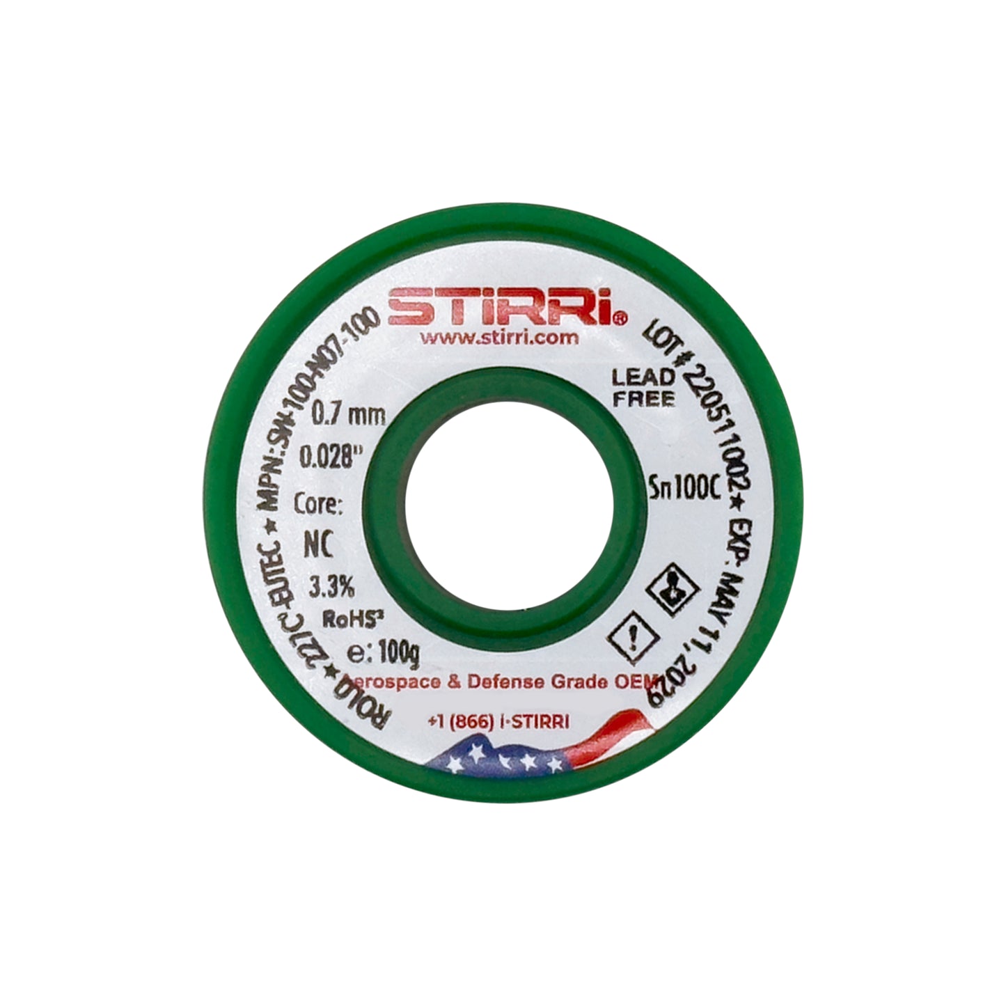 LF-100 Sn100c lead-free selective solder wire NC-core ROL0 - 100g spool