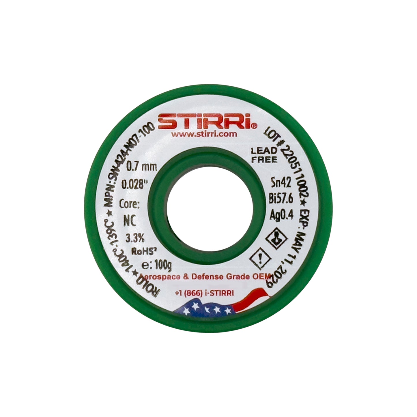 LT-424 - Sn42Bi57.6Ag0.4 low-temperature lead-free solder wire - 100g spool