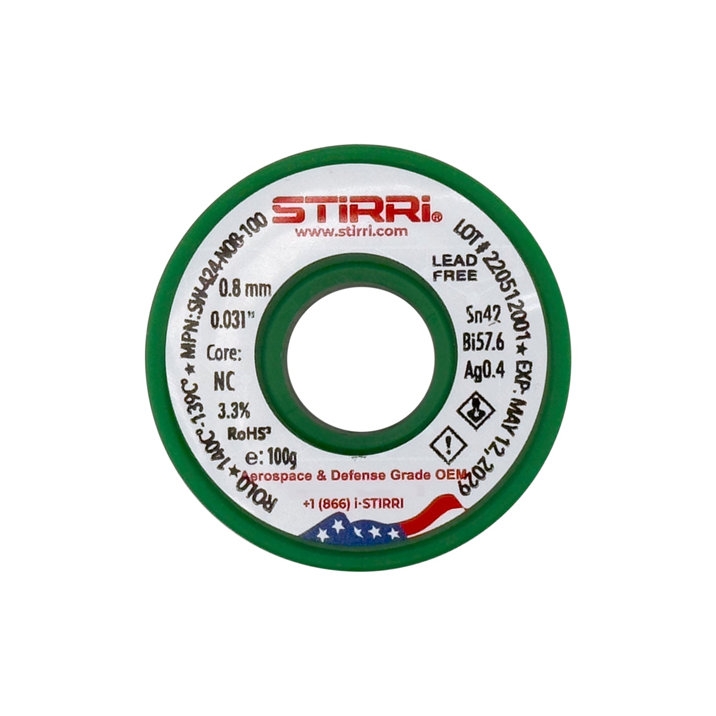 LT-424 - Sn42Bi57.6Ag0.4 low-temperature lead-free solder wire - 100g spool