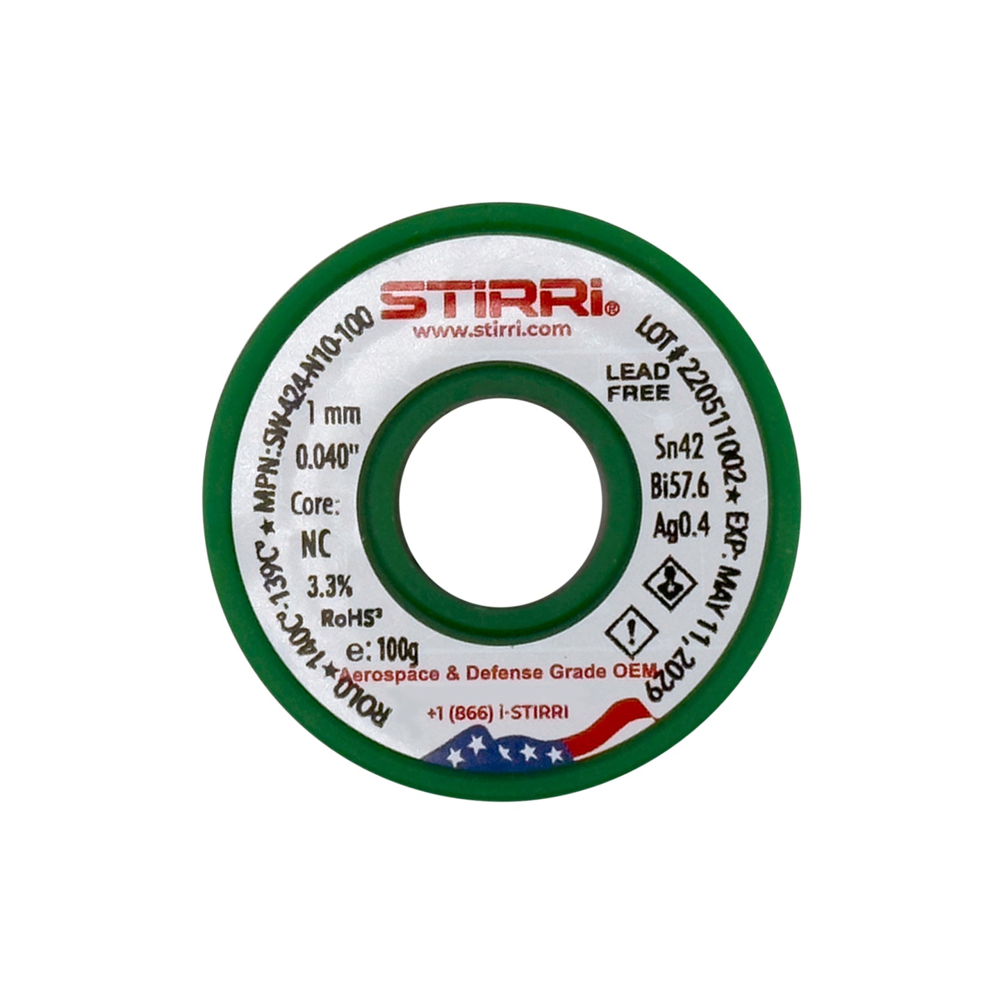 LT-424 - Sn42Bi57.6Ag0.4 low-temperature lead-free solder wire - 100g spool