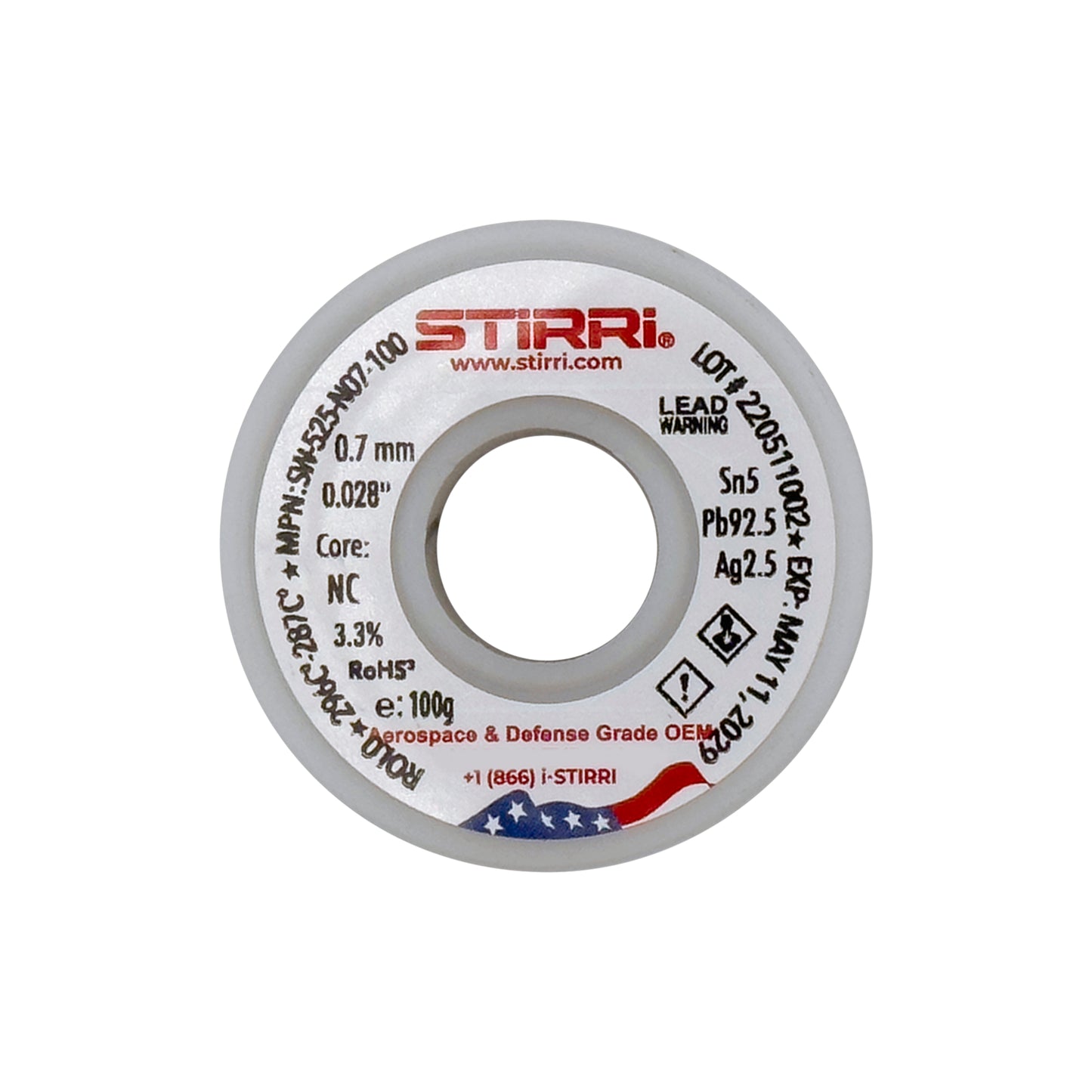 HT-525 - Sn5Pb92.5Ag2.5 high-temp leaded solder wire NC-core ROL0 - 100g spool