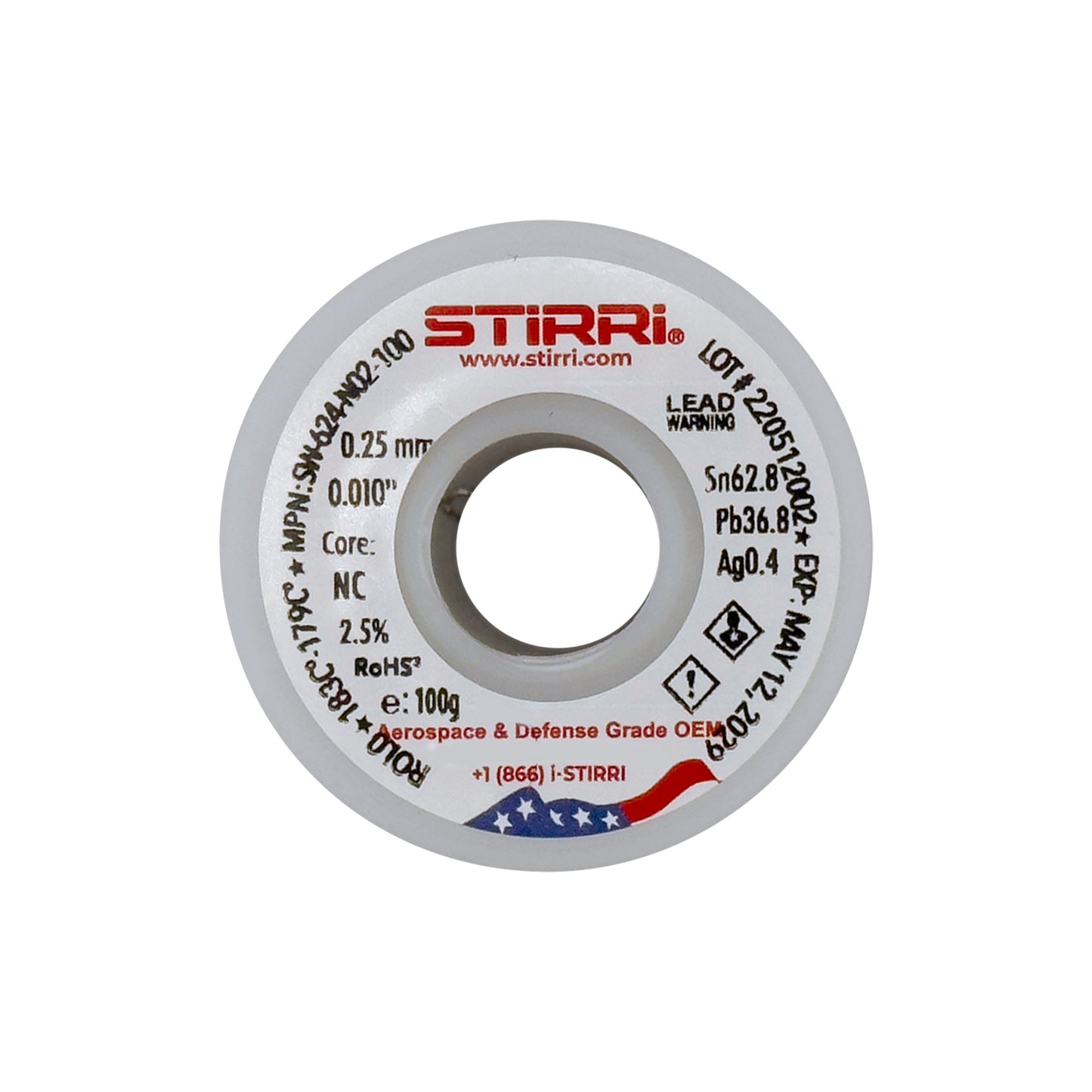 MT-624 - Sn62.8Pb36.8Ag0.4 mid-temp leaded solder wire NC-core ROL0 - 100g spool