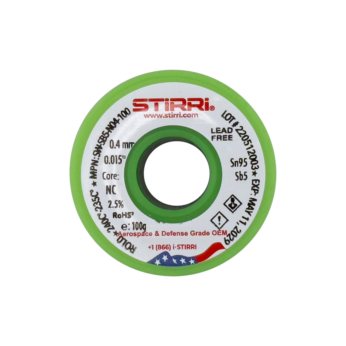 HT-SB5 - Sn95Sb5 high-temp no-clean low-voiding antimony metalloid solder wire ROL0 - 100g spool