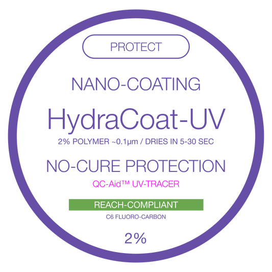 Nanorrevestimiento conformado ultrafino HydraCoat - Revestimiento de silicona, acrílico, vidrio, metal y cerámica de resistencia industrial - Secado rápido - Fácil de aplicar en sistemas médicos, automotrices, náuticos y electrónicos callejeros